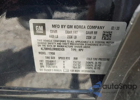 2021 Chevrolet Trailblazer Awd Ls z USA, uszkodzony, nr VIN KL79MNSLXMB002426